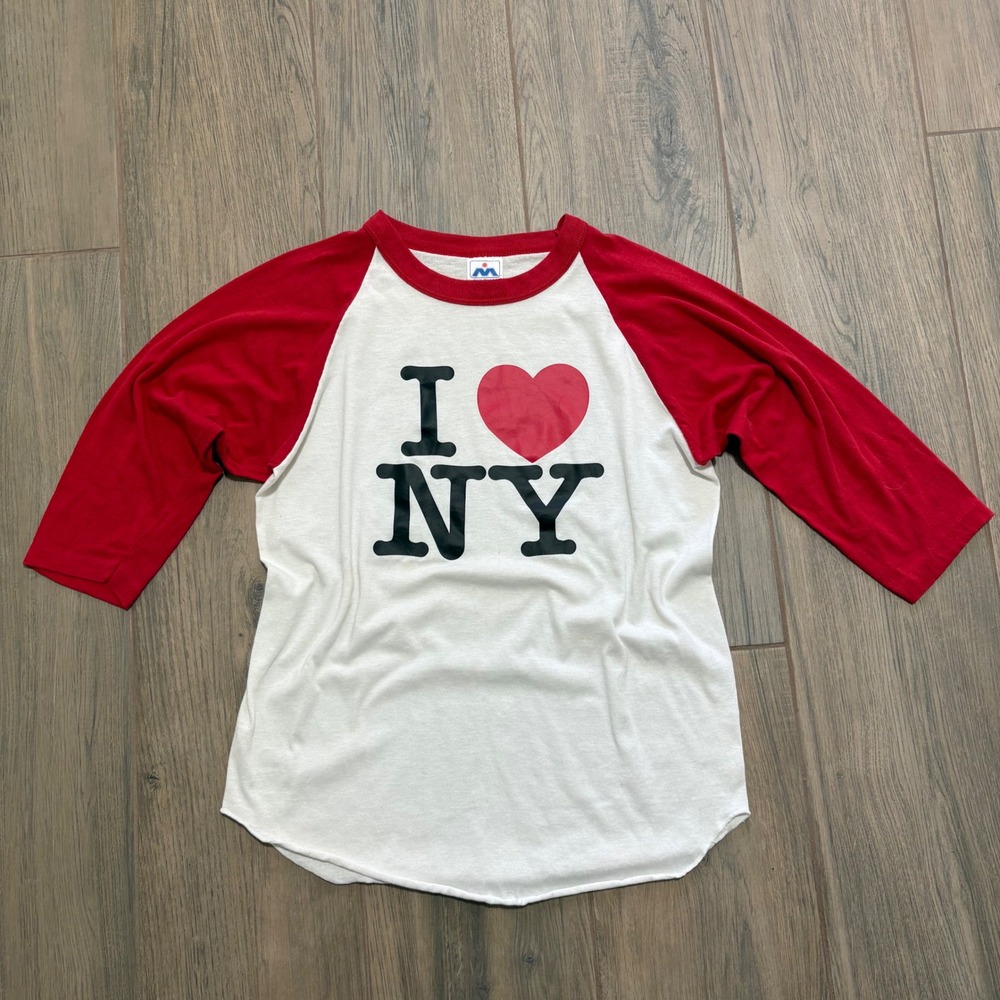 Vintage Single Stitch I Heart NY White Red Quarter Sleeve size Medium